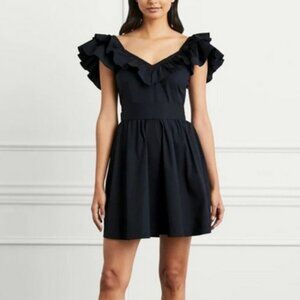 Hill House Womens Small Ana Mini V-Neck Poplin Black Dress